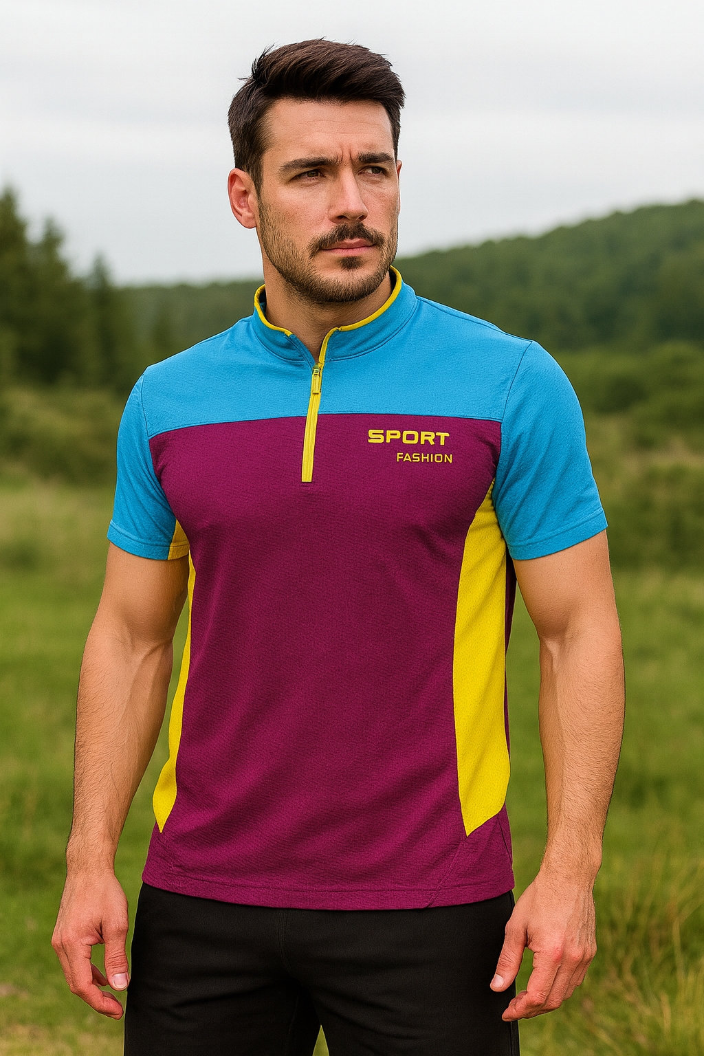تی‌شرت نیم‌زیپ آستین‌کوتاه SPORT FASHION